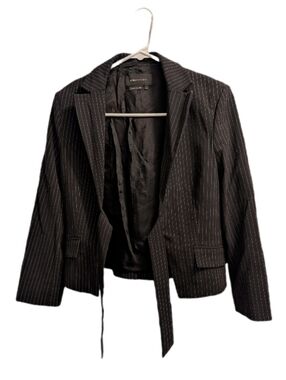 BCBGMaxAzria Black Pinstripe Open Front Suit Blazer S
